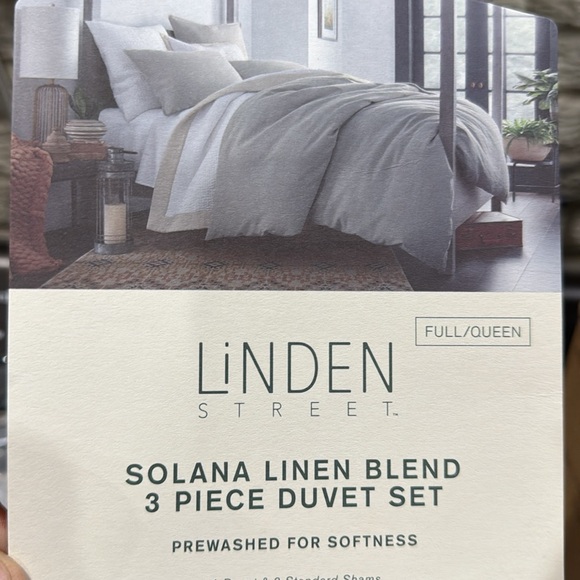 New - Linden Street Solana Linen Blend 3-pc. Duvet Cover Set Full/Queen - Picture 1 of 5